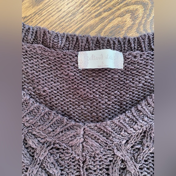 ALTAR'D STATE Cable Knit Pullover Brown Sweater - Size Small - Distressed Hem - Picture 3 of 6